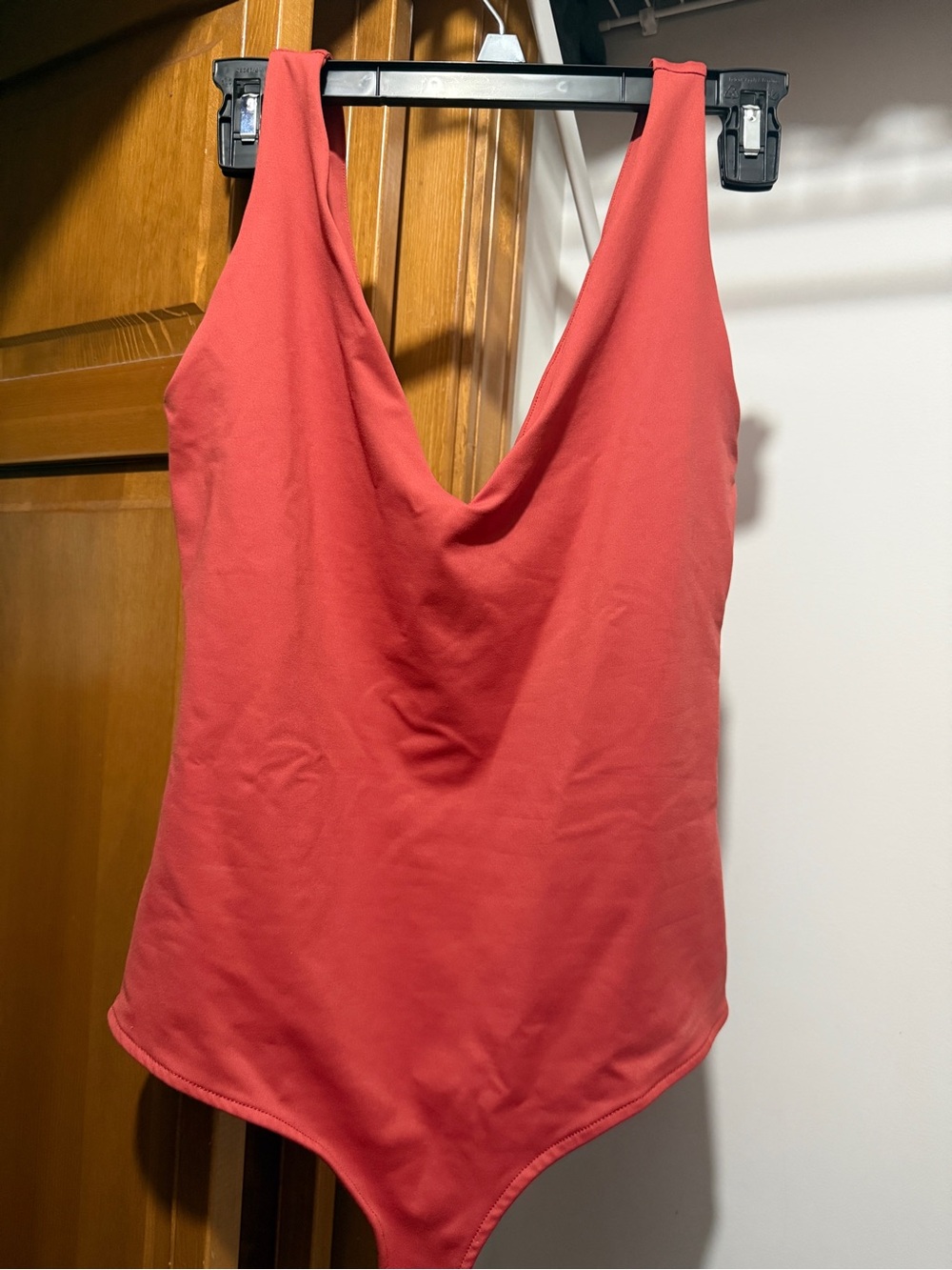 ReoRia Coral Red V-Neck Bodysuit